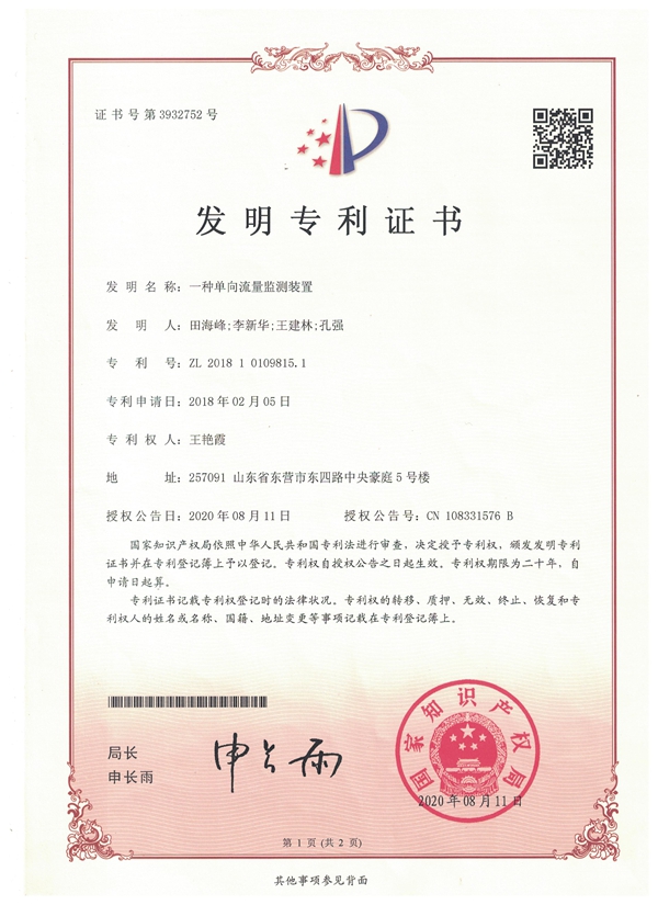 一种单向流量监测装置