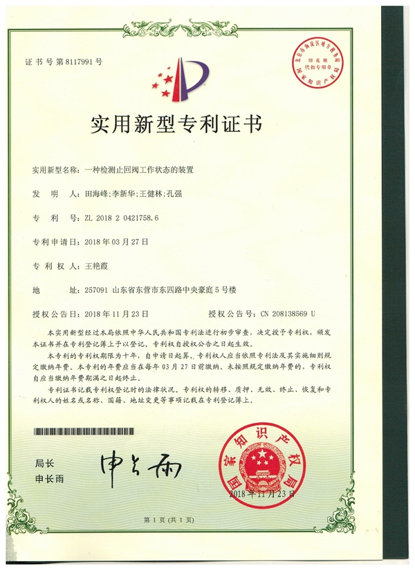 一种检测止回阀工作状态的装置